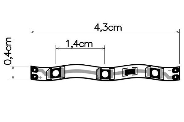 Taśma LED 4 mm moduły 4,3 cm szkic