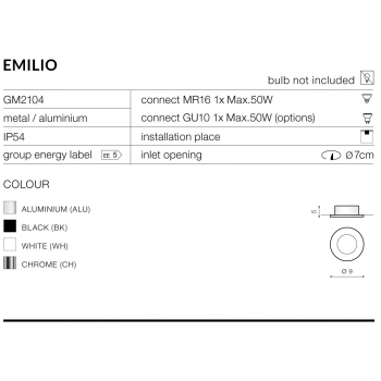 EMILIO Black IP54 GM2104 BK + LED GRATIS