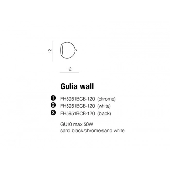Gulia black kinkiet 1xGU10 50W FH5951BCB-120-1BK + LED GRATIS