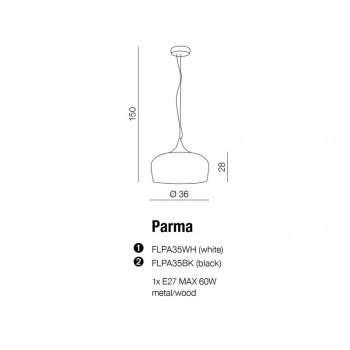 Parma lampa wisząca 1xE27 60W FLPA35WH + LED GRATIS