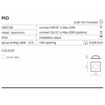 Pio White GM2108 WH + LED GRATIS