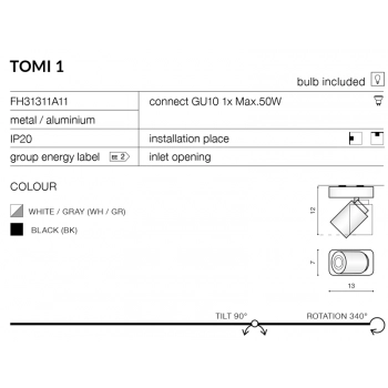 Tomi 1 Black GU10 FH31311A11BK + LED GRATIS