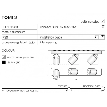 Tomi 3 White FH31313A11 WH/GR + LED GRATIS